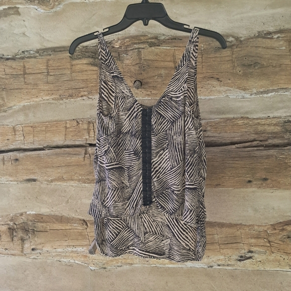 Source Unknown Tops - 3/$12 Unbranded Tan & Black Striped High Low 100% Silk Tank Top Size Small